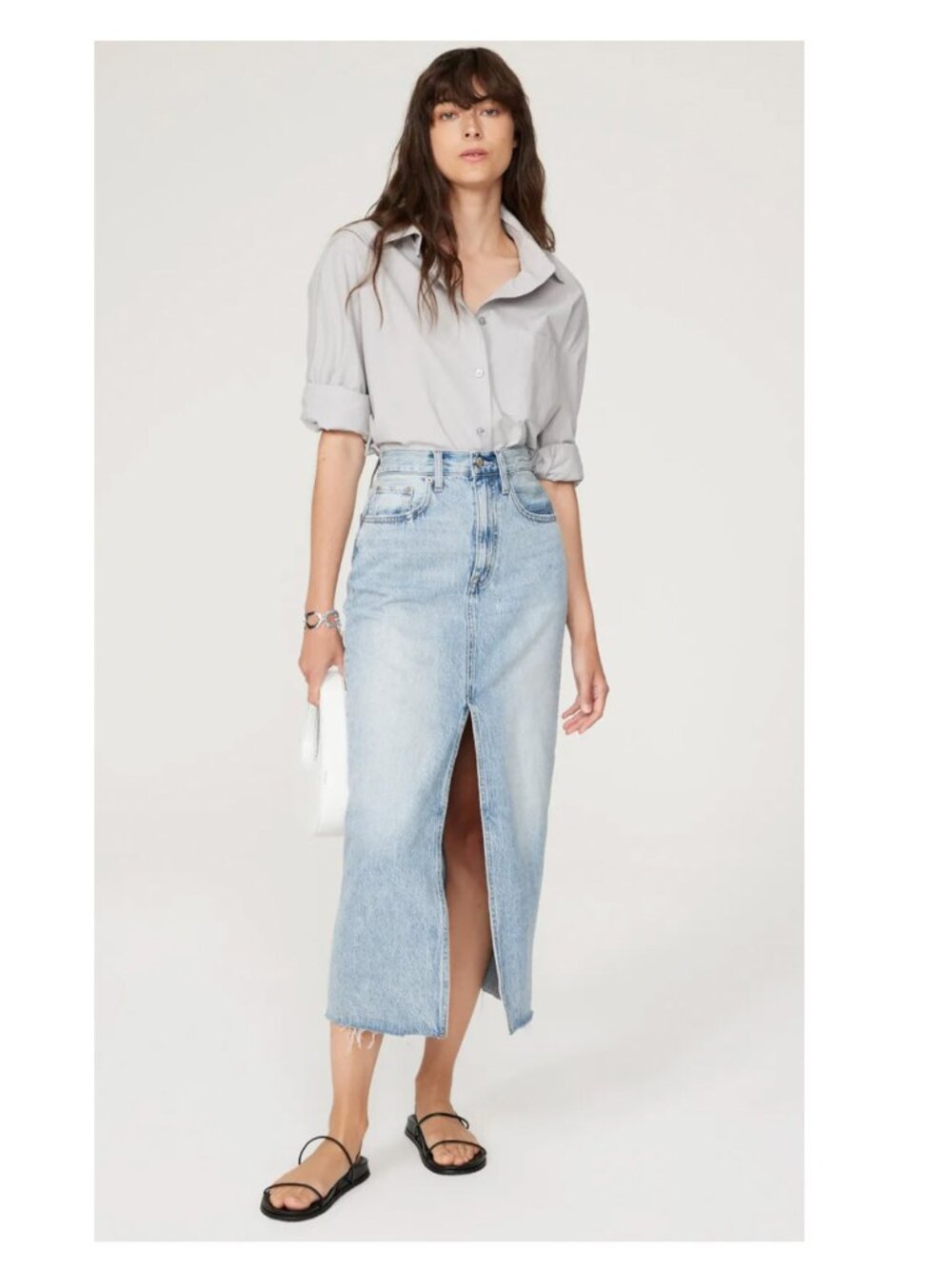 Revolve Pistola Alice High Rise Denim Midi Skirt in the Color Brooklyn Size 29